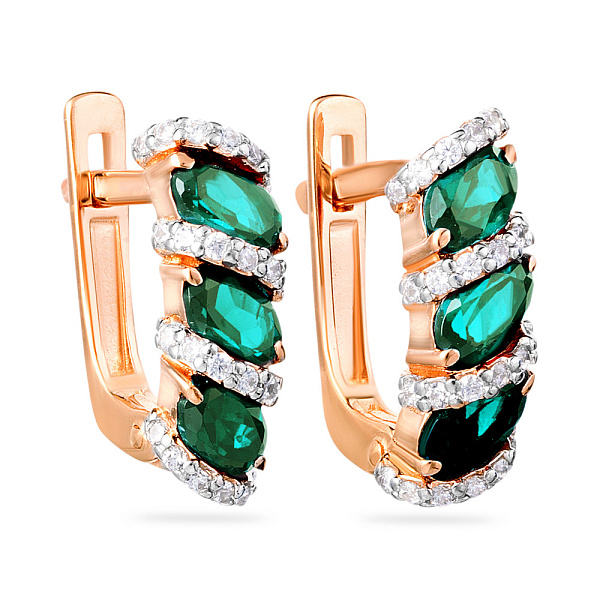 Сережки золоті з зеленим кварцом і фіанітами (арт. 110350Пз) – зображення 1