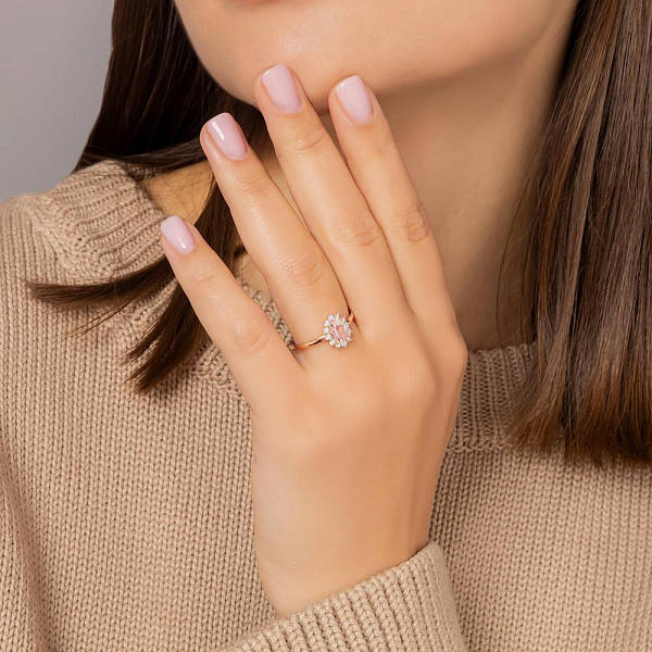 Золота каблучка з морганітом і фіанітами (арт. 141250ПмГ) – зображення 5