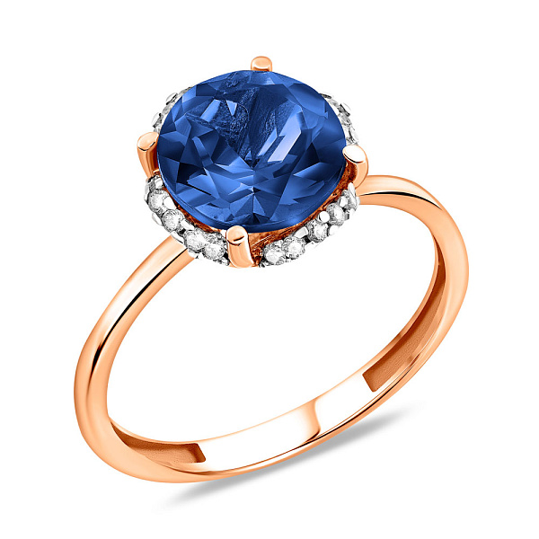 Кольцо из красного золота с кварцем и фианитами (арт. 140561ПлГ) – изображение 1