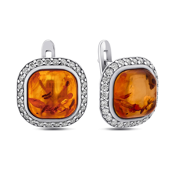 Серебряные серьги с янтарем и фианитами (арт. 7502/828ЯС) – изображение 1