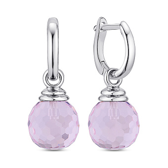 Серебряные серьги-подвески с крупным розовым фианитом (арт. 7502/2184737цр)