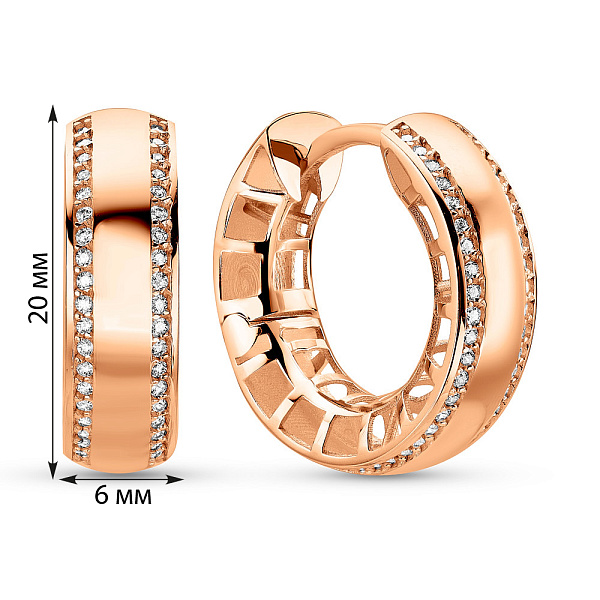 Сережки-кільця з червоного золота з фіанітами (арт. 1091135/20) – зображення 4