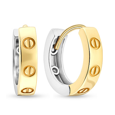 Сережки кольца из желтого и белого золота  (арт. 106245/10жб)