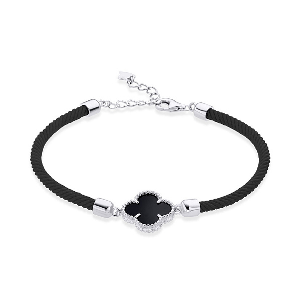 Браслет на черной нити с серебряной вставкой и ониксом (арт. 7309/3321/15оч) – изображение 1