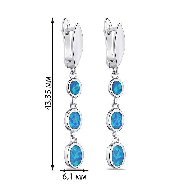 Сережки-підвіски зі срібла з синім опалом (арт. 7502/4417Пос) – зображення 2