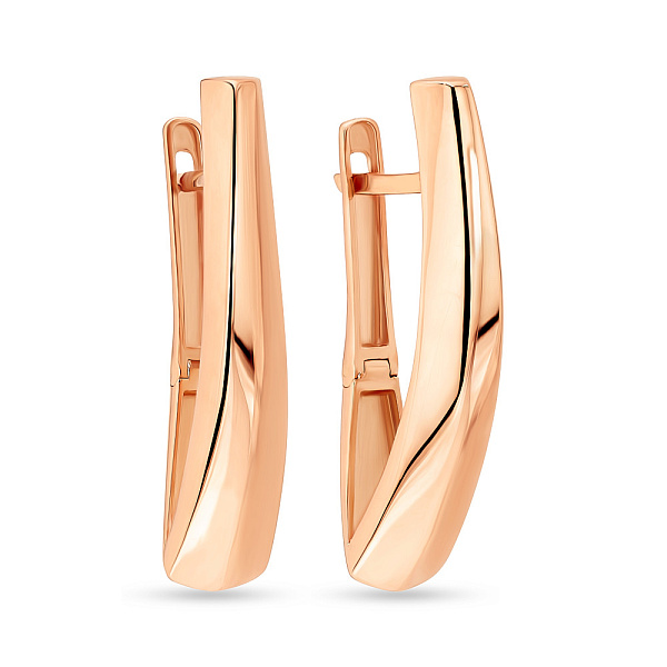 Золотые серьги в красном цвете металла (арт. 108140) – изображение 1