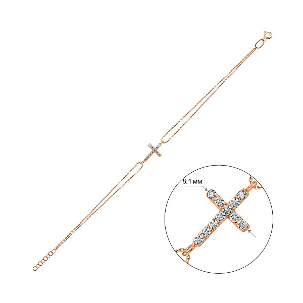 Браслет с крестиком из красного золота (арт. 326019) – изображение 3