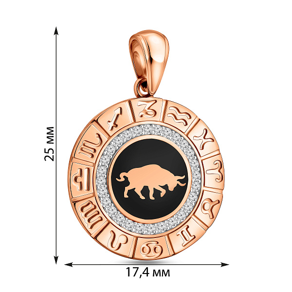 Золотой подвес "Телец" с эмалью и фианитами (арт. 440681ечт) – изображение 5