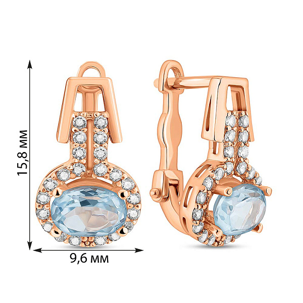 Сережки из красного золота с топазом и фианитами (арт. 101756Пл) – изображение 2