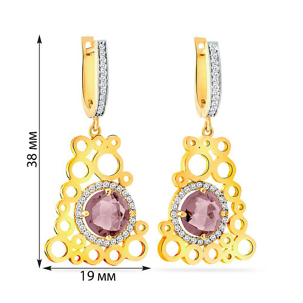 Золотые серьги подвески с кварцем и фианитами (арт. 103296ж) – изображение 4