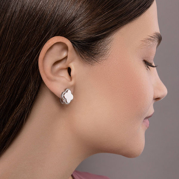 Серьги Клевер из белого золота (арт. 105600/15б) – изображение 3