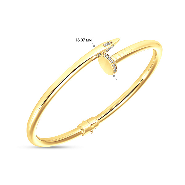 Браслет «Гвоздь» из желтого золота с фианитами (арт. 324859ж) – изображение 2