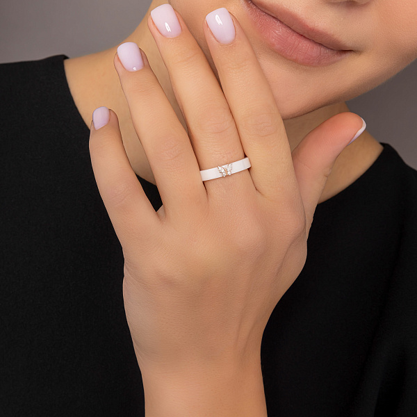 Каблучка з золота та кераміки з діамантами (арт. К011792кб) – зображення 3