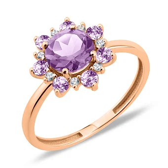 Золота каблучка з аметистом і фіанітами (арт. 141244Паф)