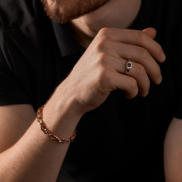 Печатка из красного золота с эмалью и фианитами (арт. 170048е) – изображение 2