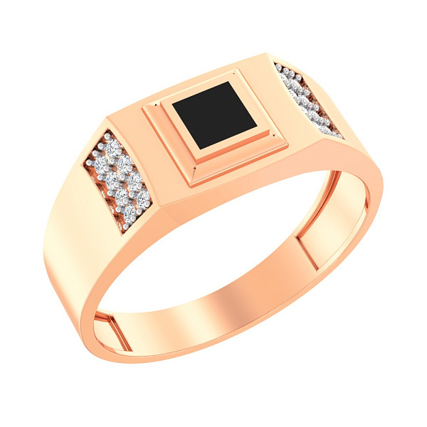 Золотая печатка с эмалью и фианитами (арт. 170073) – изображение 1