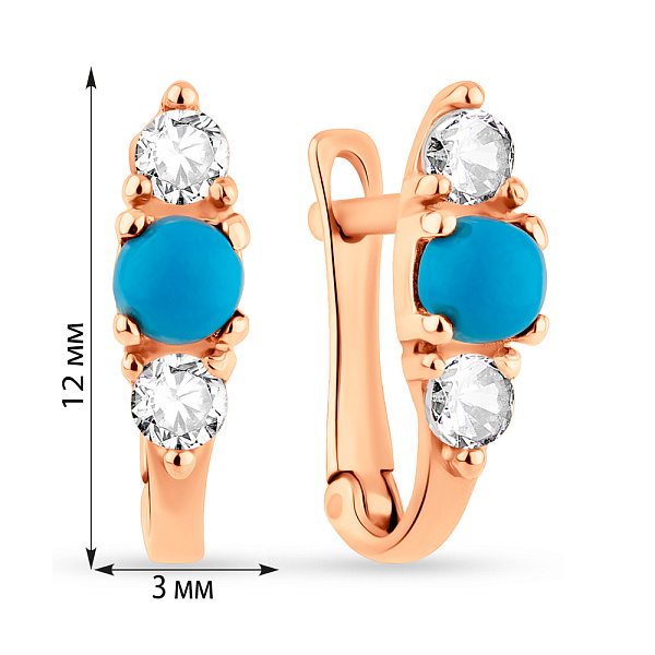 Дитячі золоті сережки з фіанітами і бірюзою (арт. 101409Б) – зображення 2