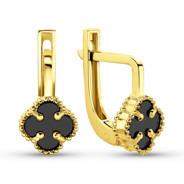 Золоті сережки Клевер з оніксом (арт. 106088/7жо) – зображення 1