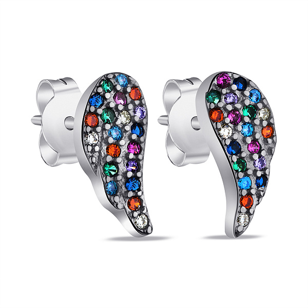 Серебряные серьги-пусеты Крылья с цветными альпинитами (арт. 7518/6397ацв) – изображение 1