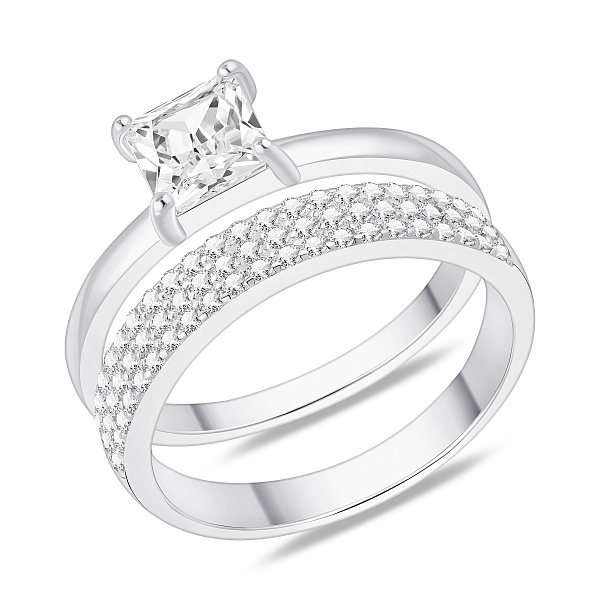 Серебряное двойное кольцо с фианитами (арт. 7501/8601) – изображение 1