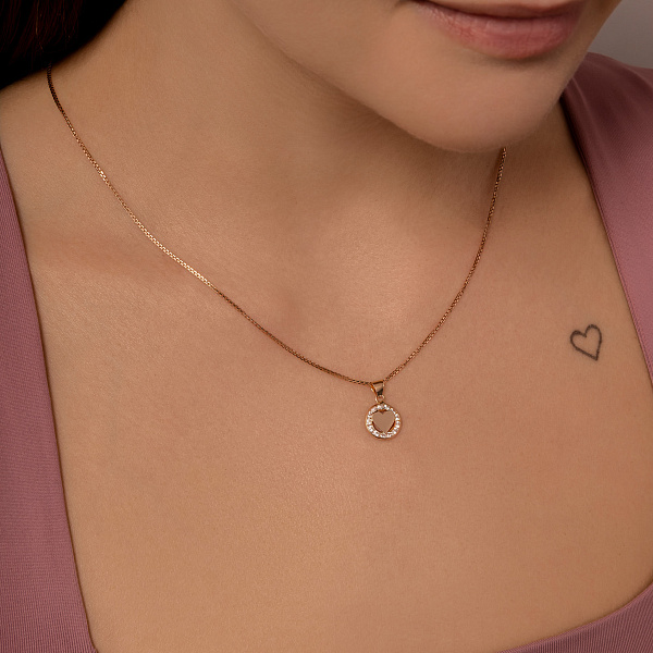 Золотий підвіс "Серце" круглої форми з фіанітами (арт. 423939) – зображення 2