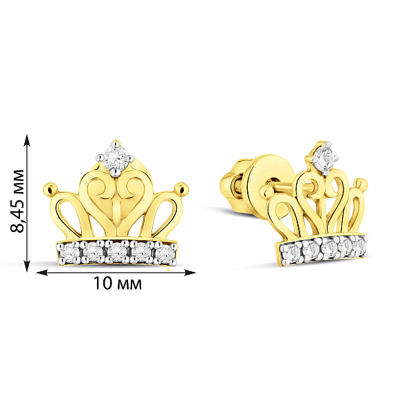 Серьги Корона из желтого золота с фианитами (арт. 110589ж) – изображение 2