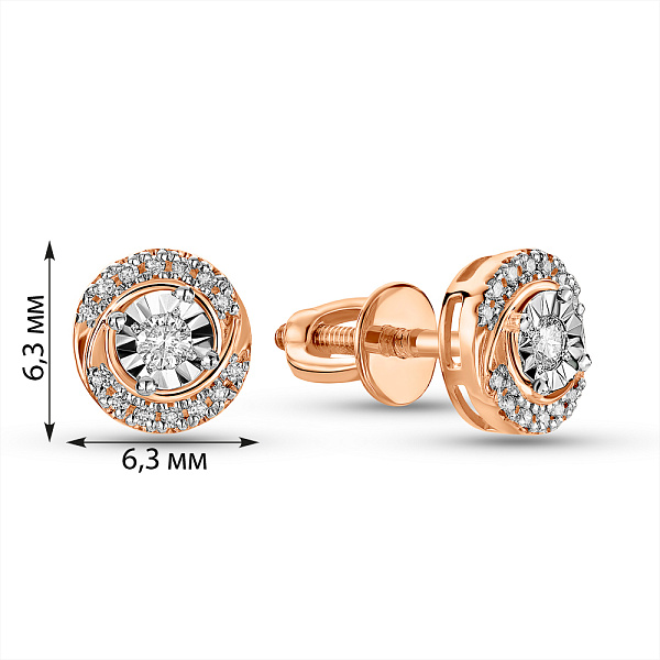 Пусети з червоного золота з діамантами (арт. Т011360010) – зображення 4