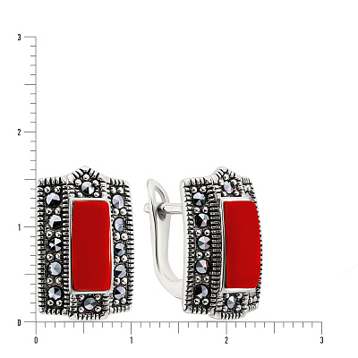 Срібні сережки з корундом і марказитами (арт. 7402/3756мркКрк)