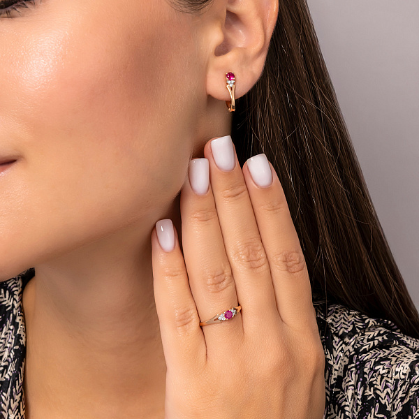 Золотые серьги с рубином и бриллиантами (арт. С011063р) – изображение 4