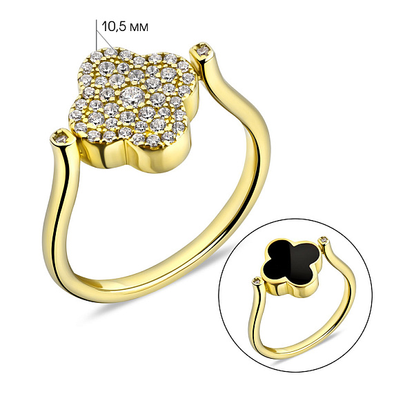 Серебряное кольцо с ониксом и фианитами (арт. 7501/6468жо) – изображение 2