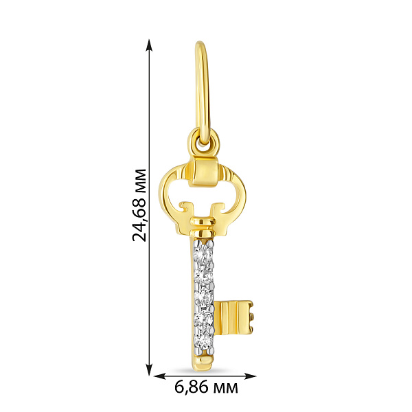 Кулон золотой «Ключик» с фианитами (арт. 422366ж) – изображение 2