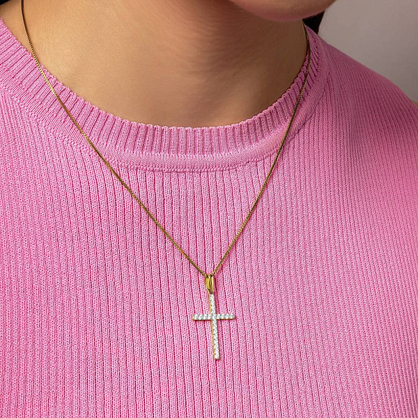 Подвеска-крестик из желтого золота с фианитами (арт. 440342ж) – изображение 2