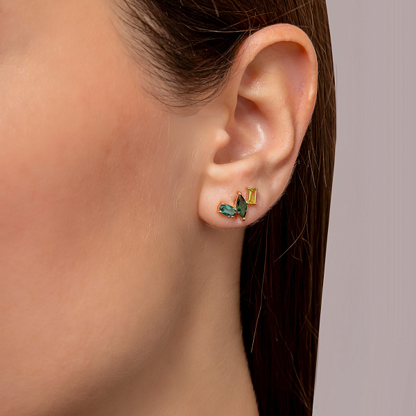 Золотые серьги-пусеты с кварцем и хризолитом (арт. 1101116Пзх) – изображение 2