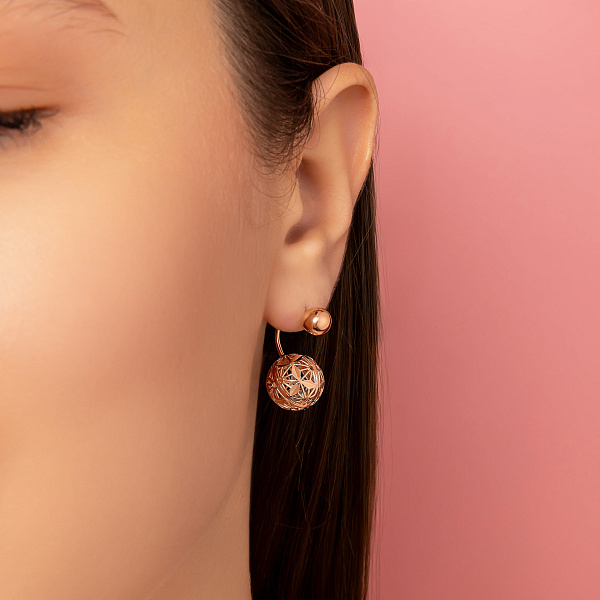 Золотые серьги-джекеты с фианитами (арт. 1091731) – изображение 2