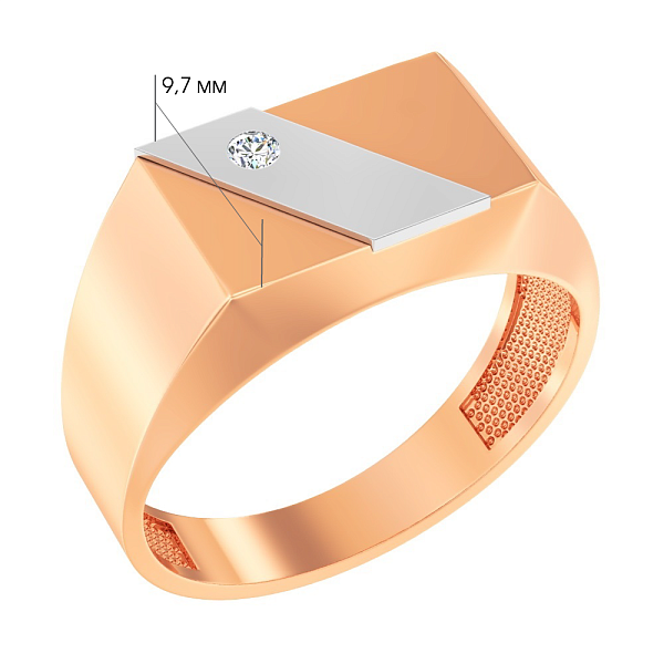 Золота печатка в червоному кольорі металу з діамантом (арт. К170039010) – зображення 3