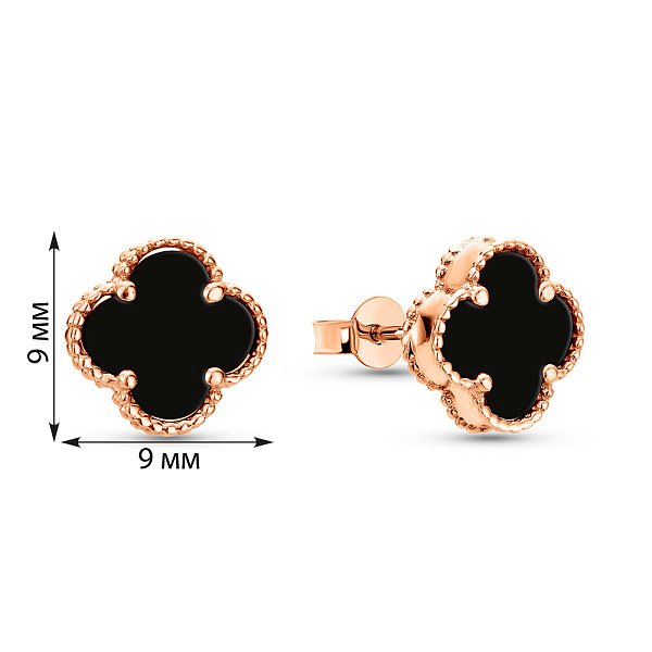 Серьги-пусеты из красного золота с ониксом (арт. 104811/9о) – изображение 2