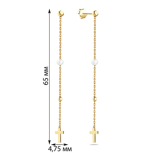 Золотые серьги-подвески с жемчугом (арт. 106796жпрлб) – изображение 2
