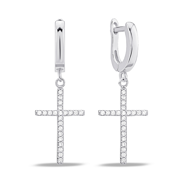 Серебряные серьги Крестики с фианитами (арт. 7502/4447) – изображение 1