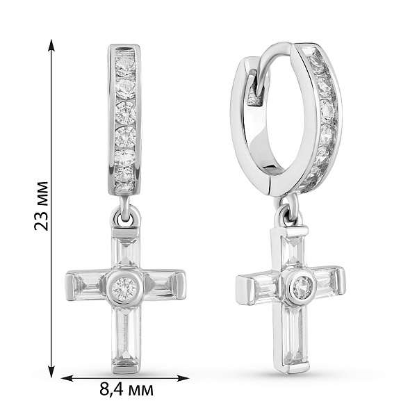 Серьги-подвески из серебра Крестики с фианитами (арт. 7502/9932/10) – изображение 2