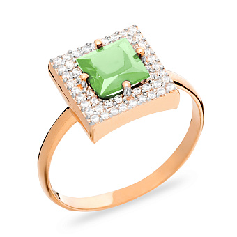 Фото Золотое кольцо с хризопразом и фианитами (арт. 140594Пх)