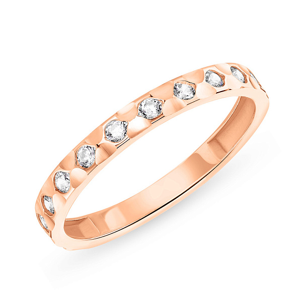 Каблучка з червоного золота з фіанітами і алмазною гранню (арт. 141173а) – зображення 1