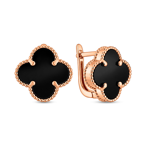Золотые серьги Клевер с ониксом (арт. 1101201/12о) – изображение 1
