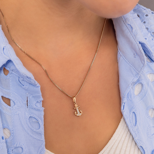 Золотий підвіс "Якір" з фіанітами  (арт. 440722) – зображення 2