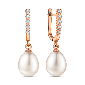 Фото Золотые серьги с жемчужной подвеской (арт. 110883)