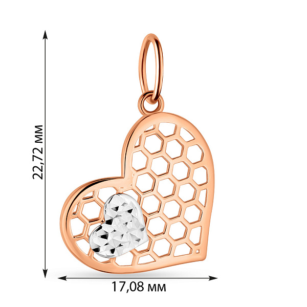 Підвіс з червоного золота "Серце" з родіюванням (арт. 424551р) – зображення 2