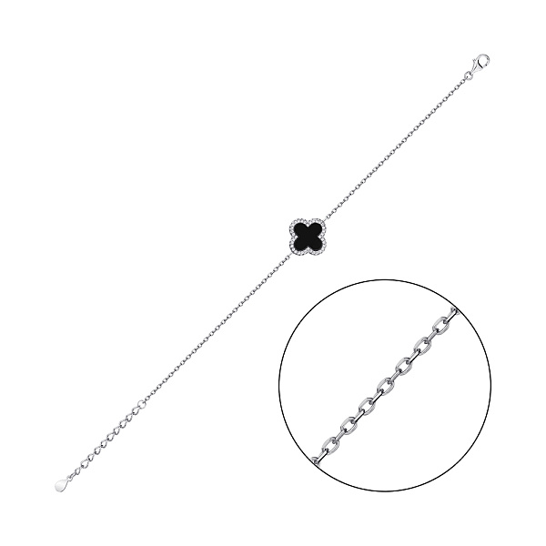 Серебряный браслет Клевер с ониксом и фианитами (арт. 7509/934/15о) – изображение 1