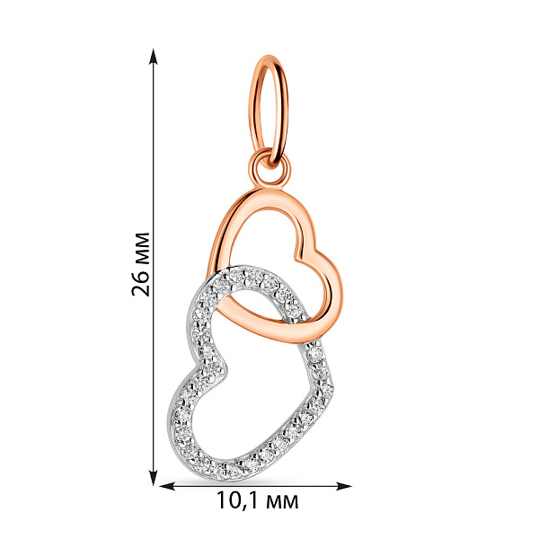 Подвес из красного золота Два сердца (арт. 424521) – изображение 2