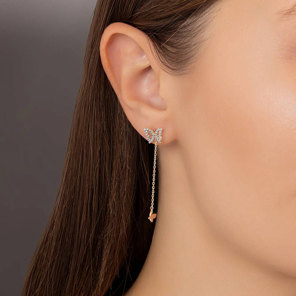 Золоті сережки Метелики з діамантами (арт. Т011765015) – зображення 3