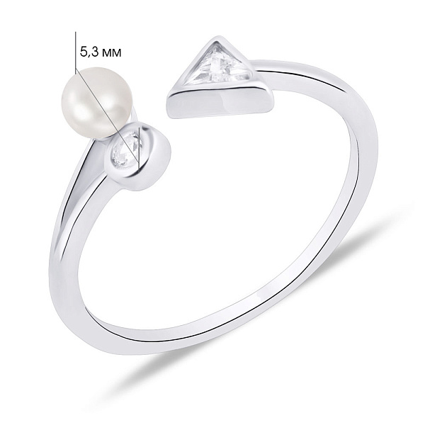 Кольцо из серебра с жемчугом и фианитами (арт. 7501/К2ФЖ/1035-15,5) – изображение 2