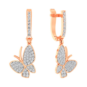 Фото Золоті сережки з підвісками «Метелики»  (арт. 110187)